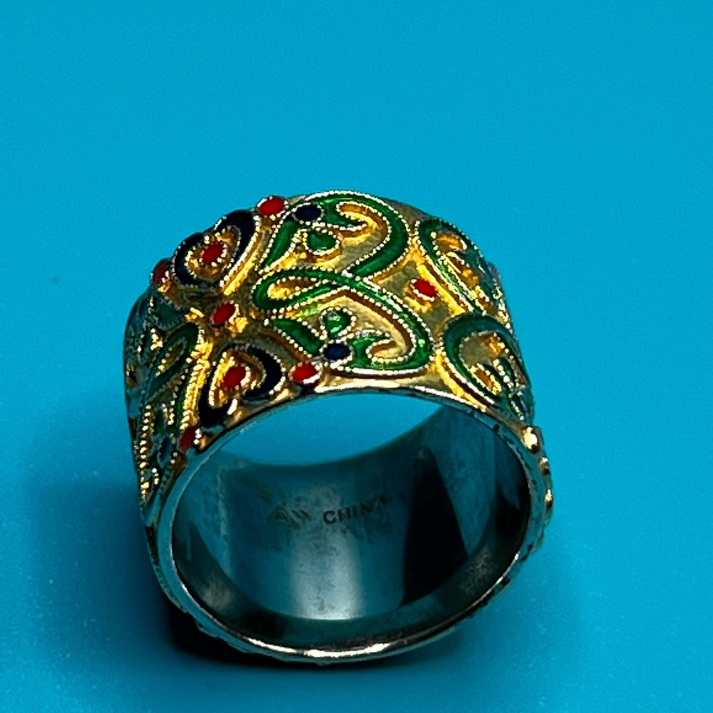 Enamel over Sterling Silver Cigar Band Ring